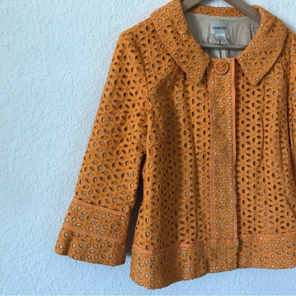 Chico’s Orange Eyelet embroidered Jacket blazer size M - Picture 14 of 15